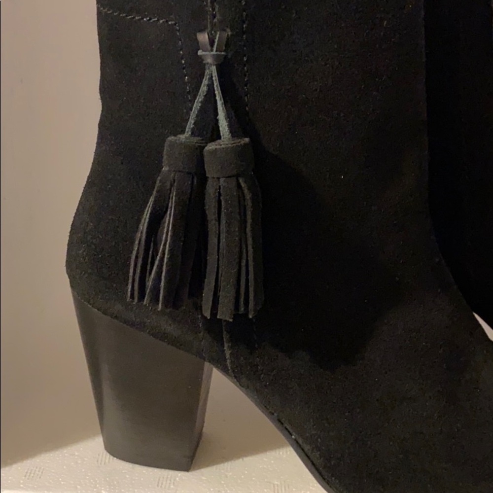 Black Leather Suede Hush Puppies Tassel Boots